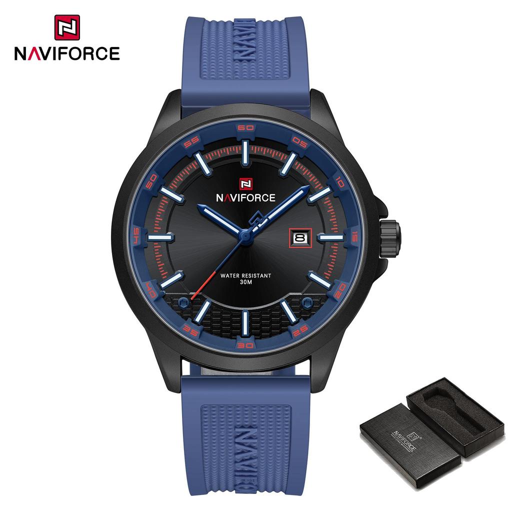 NAVIFORCE Men's Watch Quartz Calendar Luminous Hands Waterproof Silica Strap Round Simple Dial Fashion Casual Watch for Men NF9248T