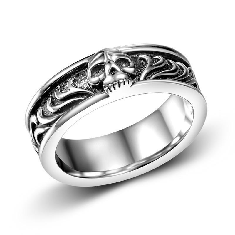 Unisex Adjustable Open Ring With Skull Motif Vintage Style Copper Plated Geometric Band Men Women