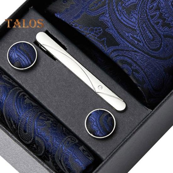 6Pcs/Set Tie Pocket Square Cufflinks Set Gift Box Masculine Charm Faux Silk Fabric Bright Colors Business Tie Men Accessories Gift Set