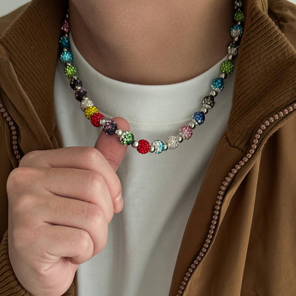 Ingemark Elegante Bunte Acrylperlen Strass Choker Halskette für Herren Exquisit Trendig Verstellbare Kette Y2K Schmuck Geschenke