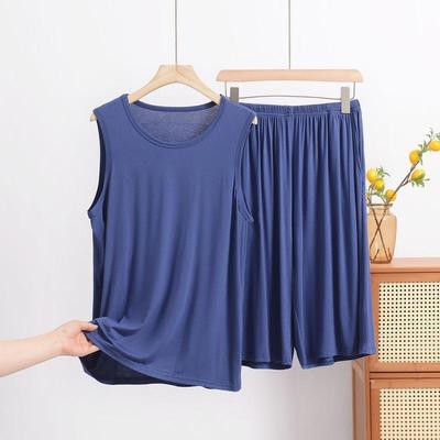 Men's Modal Vest Shorts Summer Loose Large Size Sleeveless T-shirt Outside Pocket Home Pajamas Trousers Set