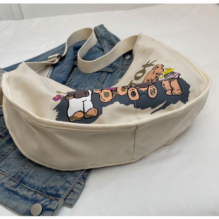 2024 Neue Japanische Cartoon Canvas Umhängetasche - Großes Fassungsvermögen, Vielseitiger Knödel-Stil für Studentinnen