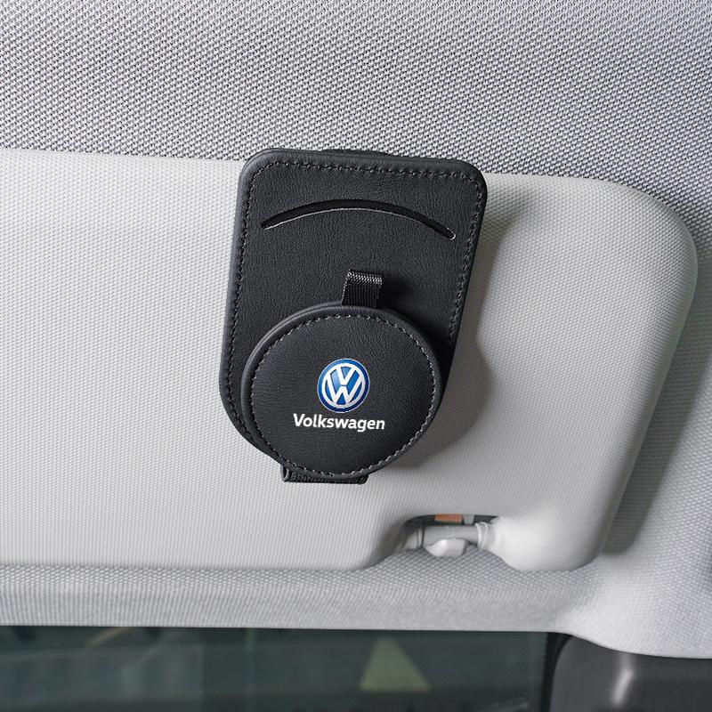 T31Volkswagen Car Sun Visor Sunglasses Holder PU Leather Glasses Clip For Passat B6 Golf Amarok T5 Phaeton ID3 Tiguan Auto Interior