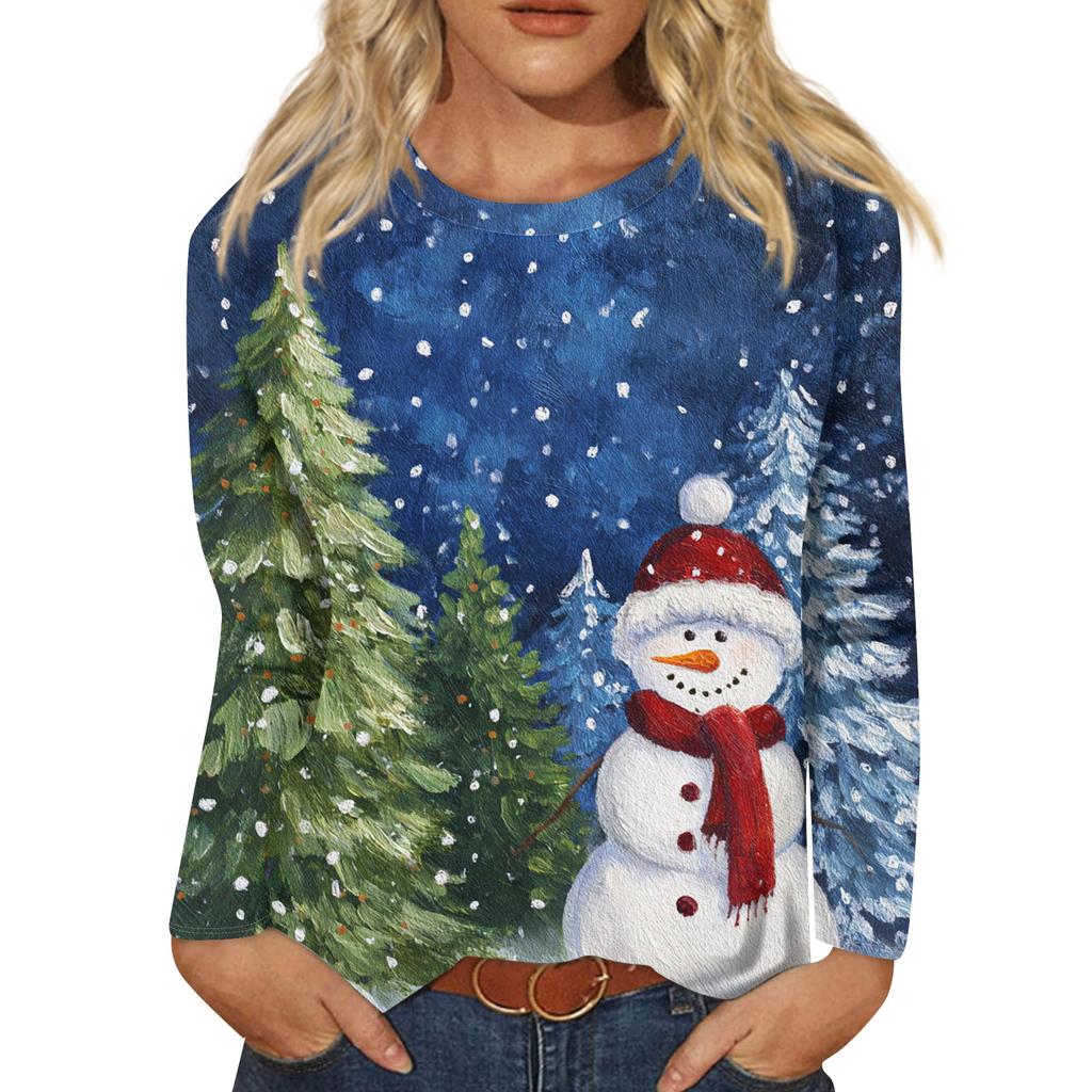 Women's Loose Comfortable Casual Fashion Round Neck Christmas Print Long Sleeve Hoodie