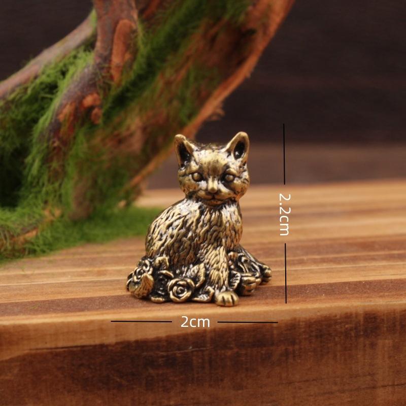 Ottone Gatto Carino Portapocket Vintage Piccolo Animale da Tè Ornamento Animaletto Figurina Gatto Miniatura Decorazioni da Scrivania