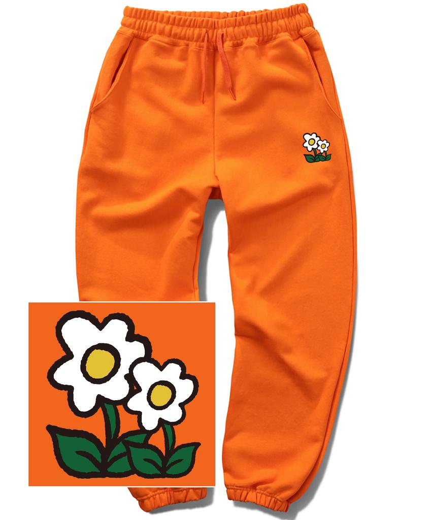 TRIPSHION Double Flower Logo Jogger Sweatpants - Orange
