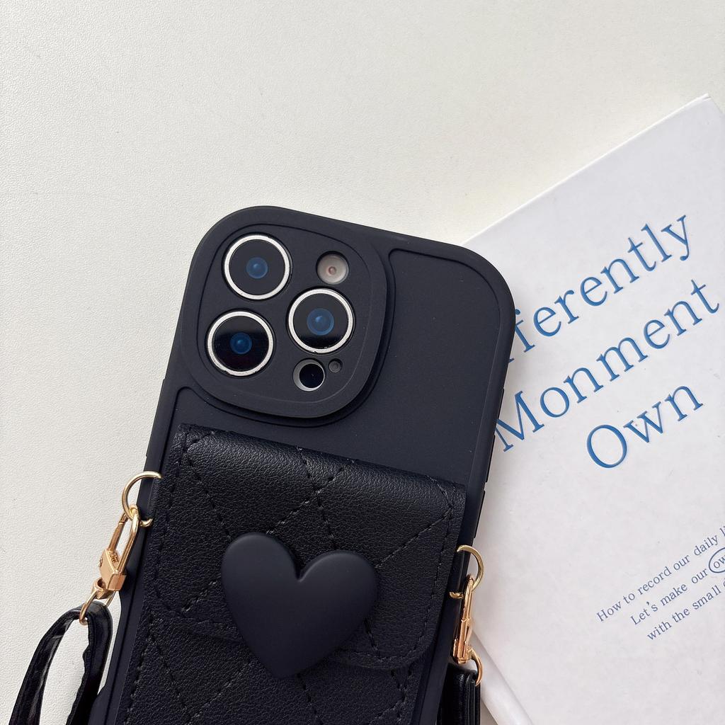Cute Love Cardbag Ins Style Crossbody Lanyard TPU+Leather Shockproof Phone Case for 11-8 Plus/X/XR/XSMax Soft