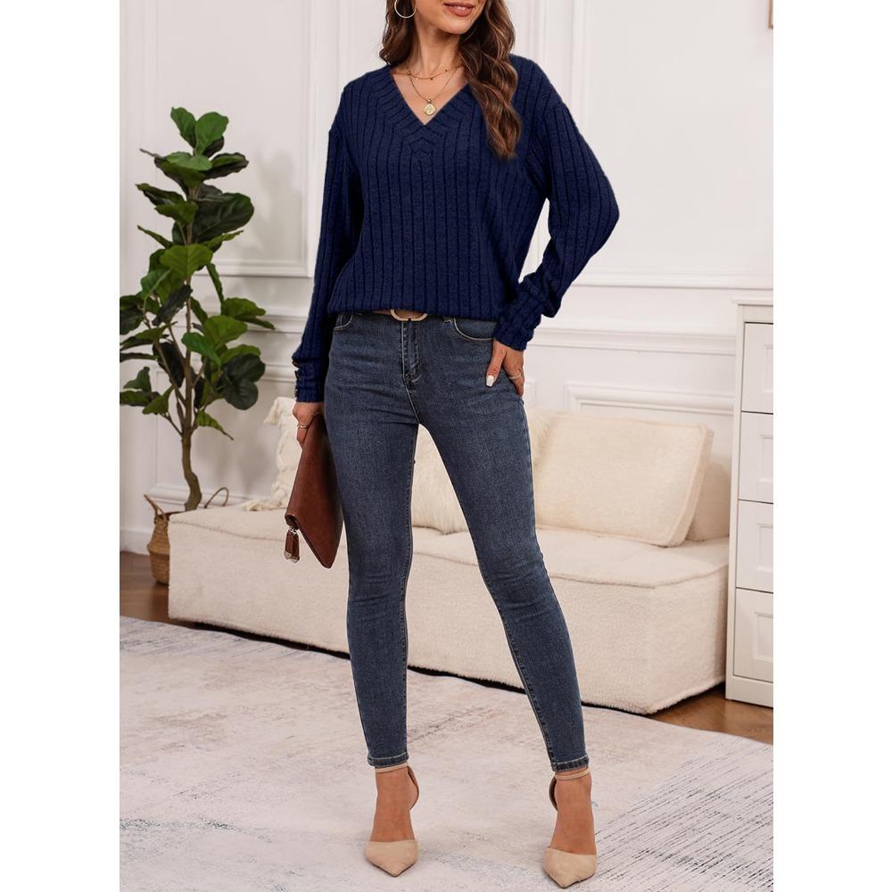 Women's Sweater Fall/Winter Casual Sweatshirt Women's Solid Color Top Long-Sleeve Crew Neck Patchwork Pullover Top T-Shirt