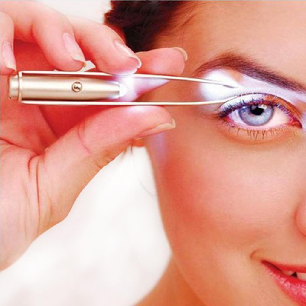 Nerezová ocel LED světlo pinzeta klip na odstraňování chloupků obočí a obličeje nástroj na líčení
