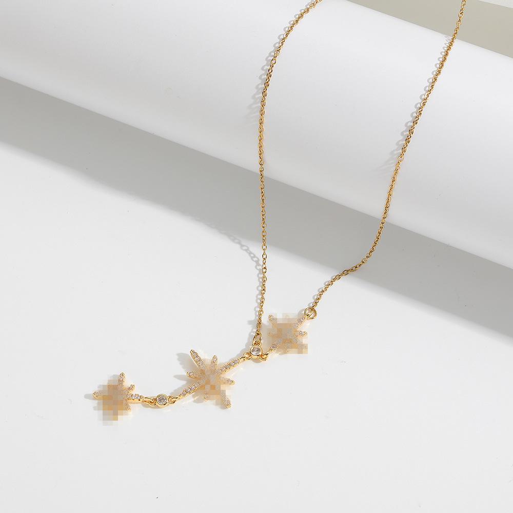 Elegant Two-Tone Star Necklace for Women - European & American Style, Sparkling and Versatile, Perfect Clavicle Chain Jewelry.