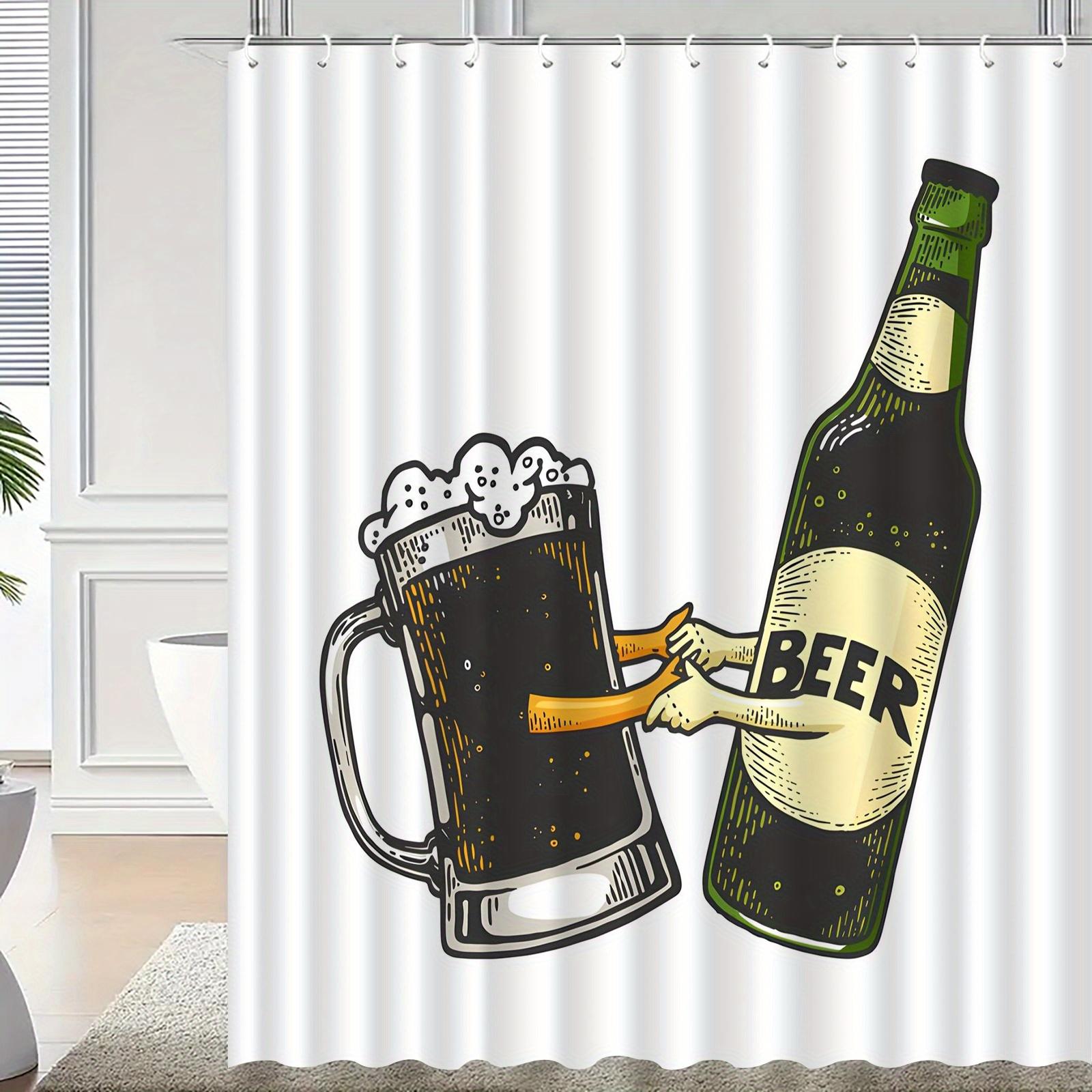 

Beer Bottle Shower Curtain With Hooks, Humorous Bathroom Decor, Artistic Beer Mug Design, Funny Shower Curtain W60H190(CM)-1 Pcs