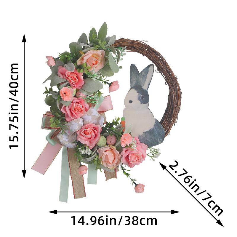 Velikonoční zajíček věnec na vchodové dveře nebo stěnu Umělý králičí věnec Jarní věnec Velikonoční dekorace Venkovní vnitřní závěsný věnec