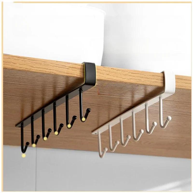 1PC 6 Hook Storage Shelf Wardrobe Cabinet Metal Under Shelves Mug Cup Hanger Bathroom Kitchen Tool Organizer Hanging Rack Holder