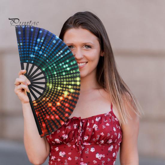 מניפה מתקפלת פלואורסצנטית UV קלת משקל מניפה ידנית לריקוד קונג פו מניפה ניידת לקירור קיץ קישוט אביזרי מסיבה