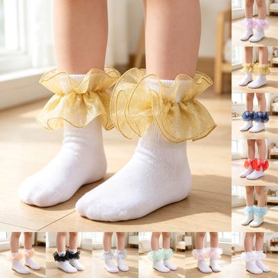 Girls' Colorful Ruffle Lace Socks for Toddlers, Cute Frilly Socks for Everyday Wear