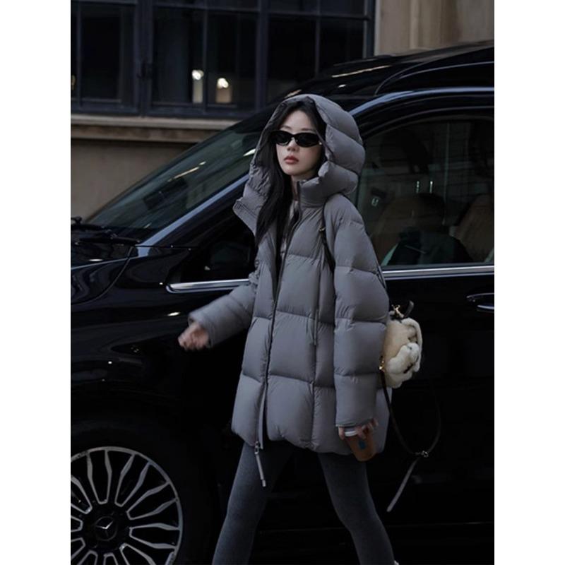 

straight hair solid color autumn and winter warm three-dimensional down cotton-padded jacket hooded short small bread-padded jacket S сірий колір
