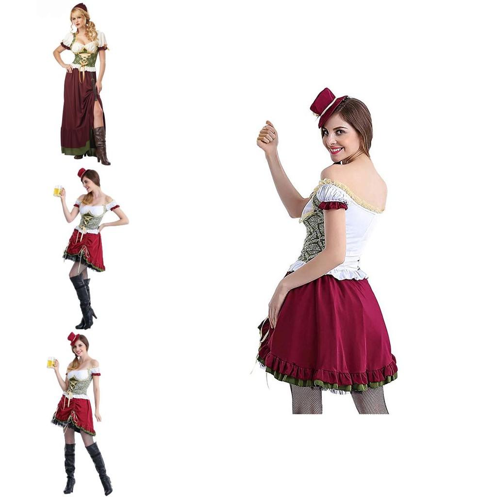 Oktoberfest Bavarian Dirndl Beer Wench Cosplay Costume With Puff Sleeves