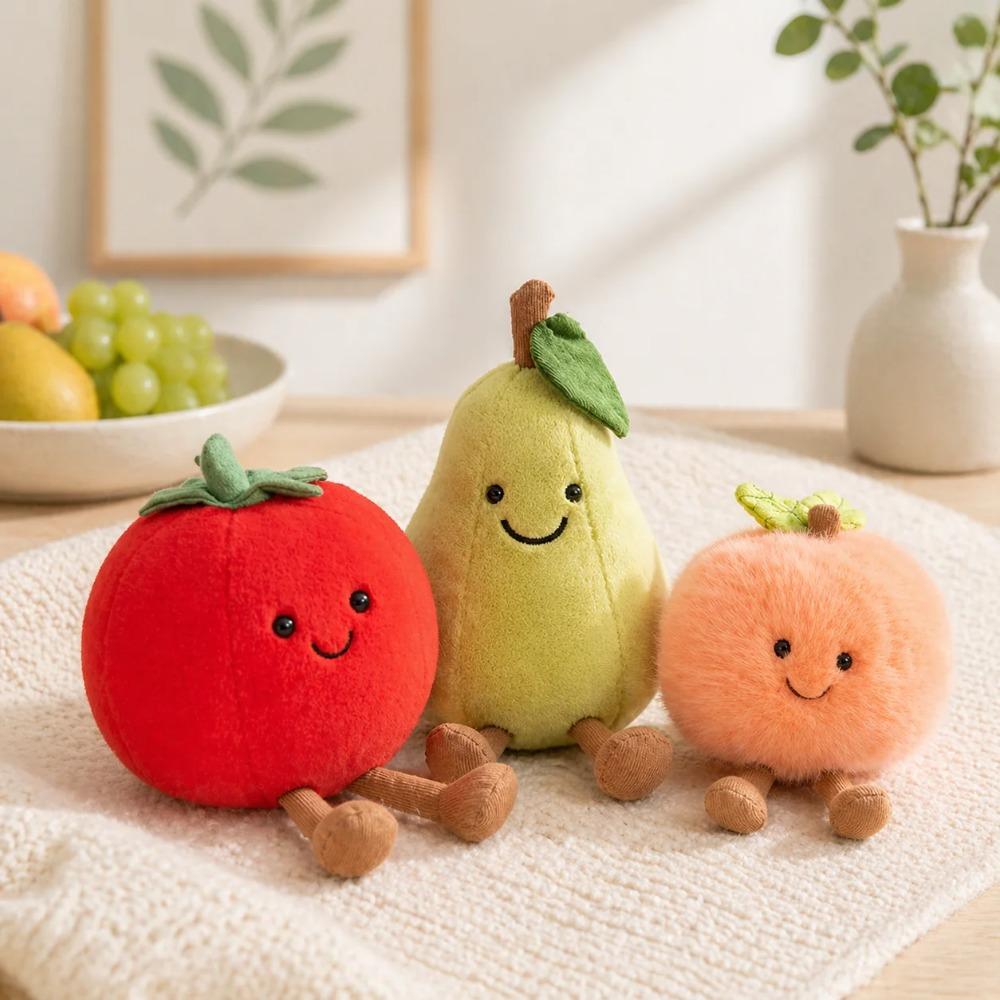 Juguete de Peluche Blando de Fruta Relleno Tomate Manzana Pera Melocotón Almohada de Peluche Suave Comida de Peluche Peluche Regalo de Cumpleaños para Niños