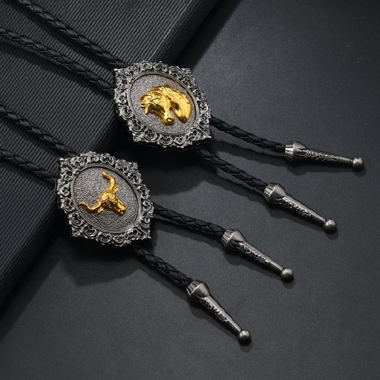 Corbata de bolo clásica para hombre Rodeos con cordón de cuero ajustable y colgante de insignia de metal esmaltado Collar de corbata occidental