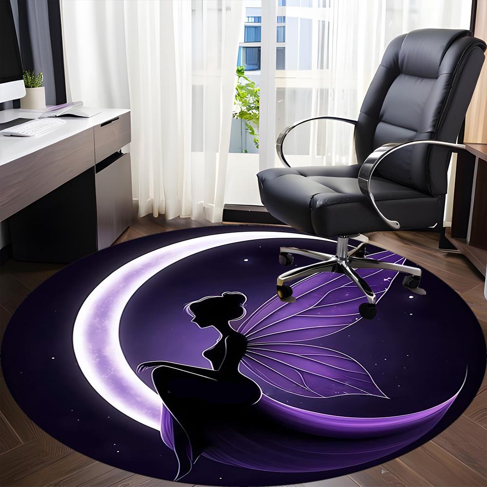 1pc Moon Fairy Office Round Area Rug, Indoor Mat Suitable ForOffice, Under Office Chairs Bedroom Living Room Home Decor, Room Deco T139