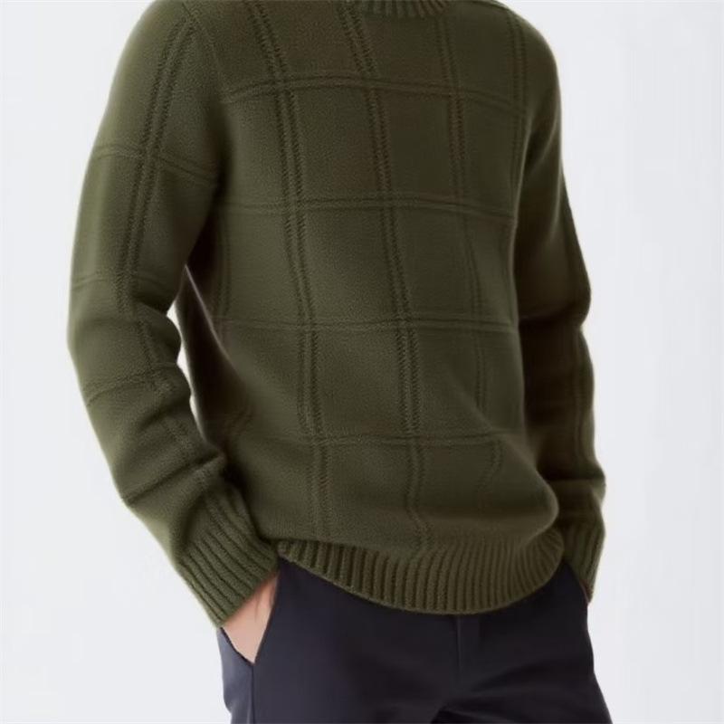 Men s 3D Plaid Knit Sweater - Round Neck, Loose Fit, Solid Color, Casual Fashion Extra Large