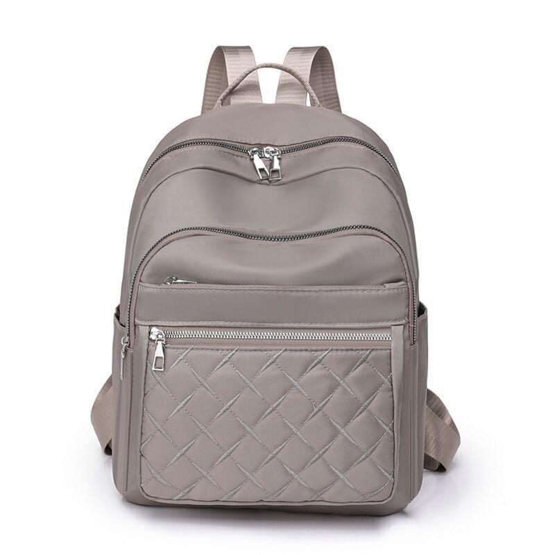 Women's College Style Embroidered Diamond Lattice Water-Repellent Backpack