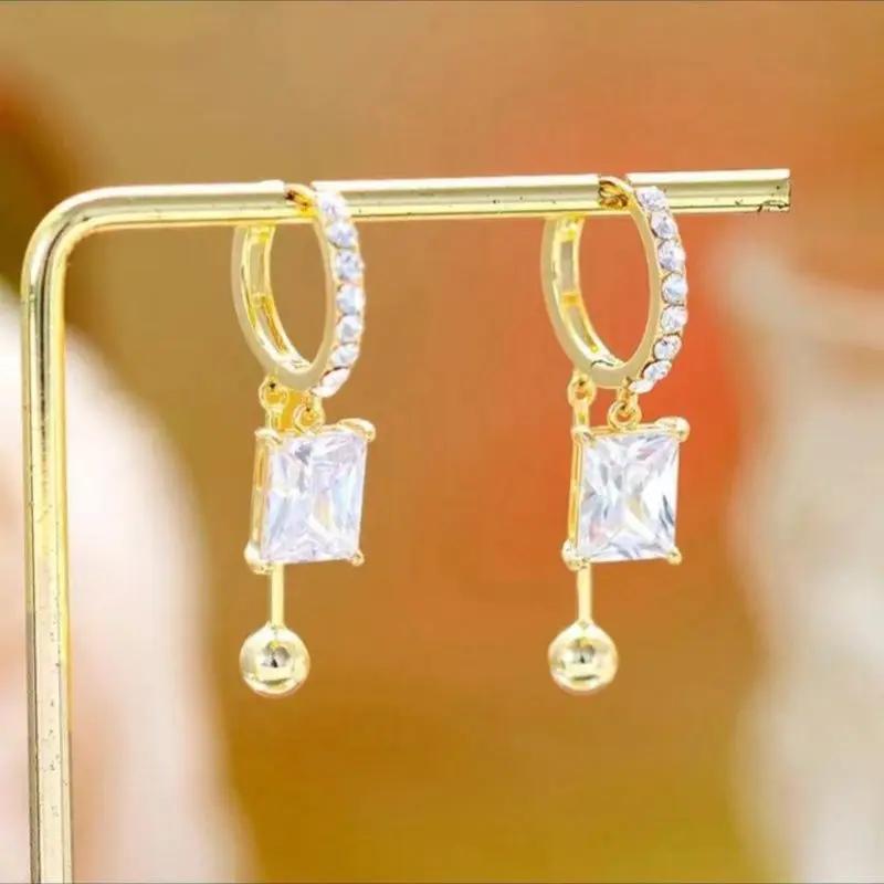 Geometric Square White Crystal Pendant Earrings For Women Fashionable Personalized Daily Accessory Party Jewelry Birthday Gifts
