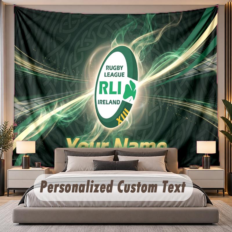 Custom Name Text Tapestry Ireland Rugby Personalized Polyester Wall Tapestry For Bedroom And Room