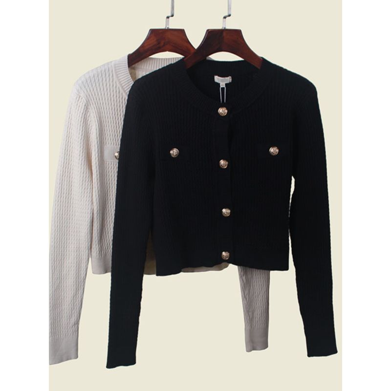 Fall 2024 New Arrival Cardigan Classic Style Socialite Small Loose Long Sleeves Knitting Outer Tops round Neck Metal Buckle Outwear