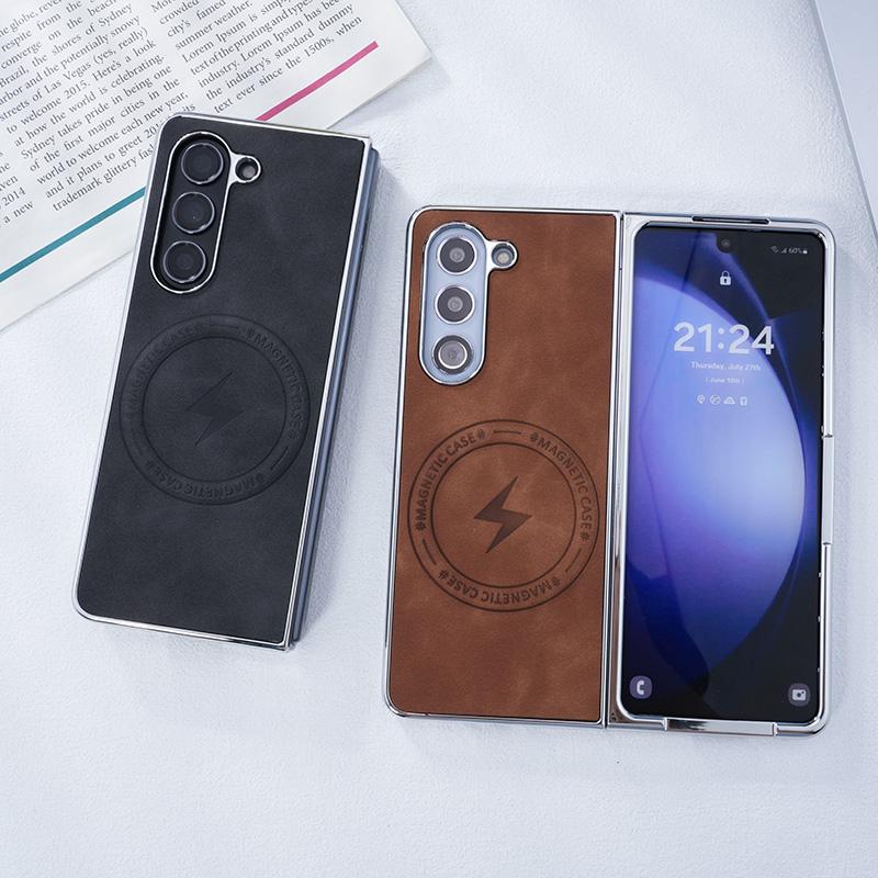 Für Samsung Galaxy Z Fold 7 6 5 4 3 Schafleder Plattierung PC Einfaches Leder Unsichtbare Magnetische Faltbare Handyhülle