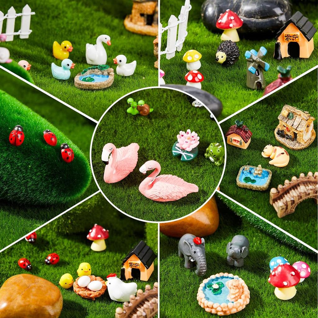 200 Pcs Miniature Garden Accessories, Including Animals, Mini Houses and DIY Dollhouse Decoration, Miniature Figurines, Micro Landscape Ornaments,