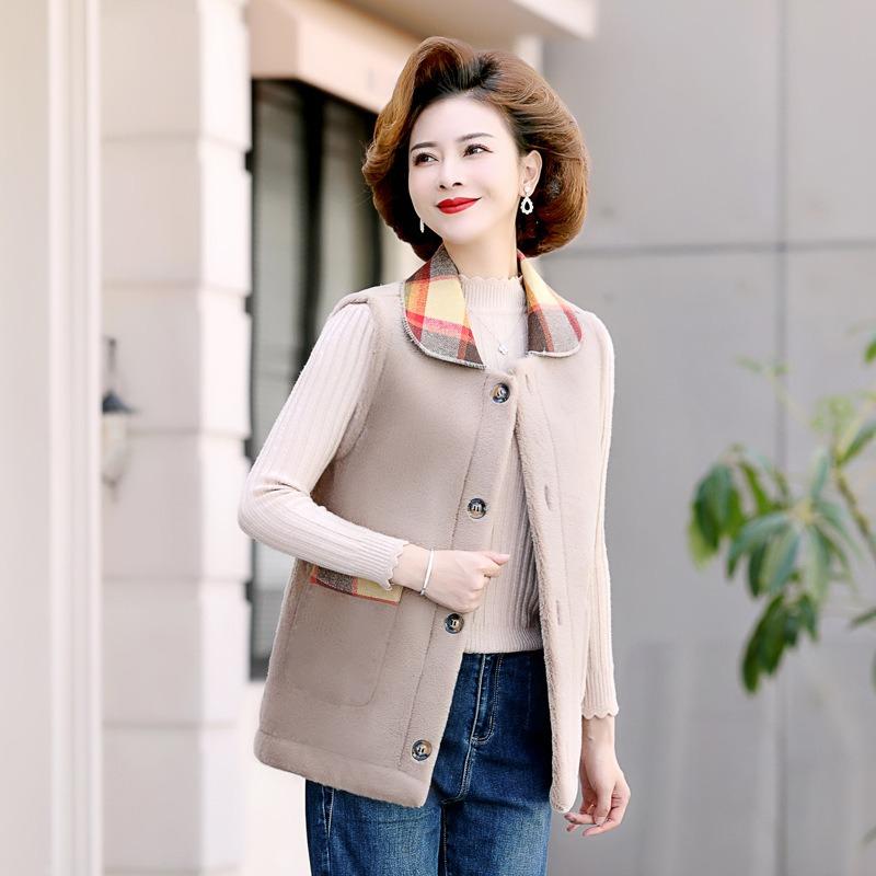 Winter Plaid and Velvet Wear Vests On Both Sides, Women's Lapels for Warmth, and a Vest Vest Jacket.