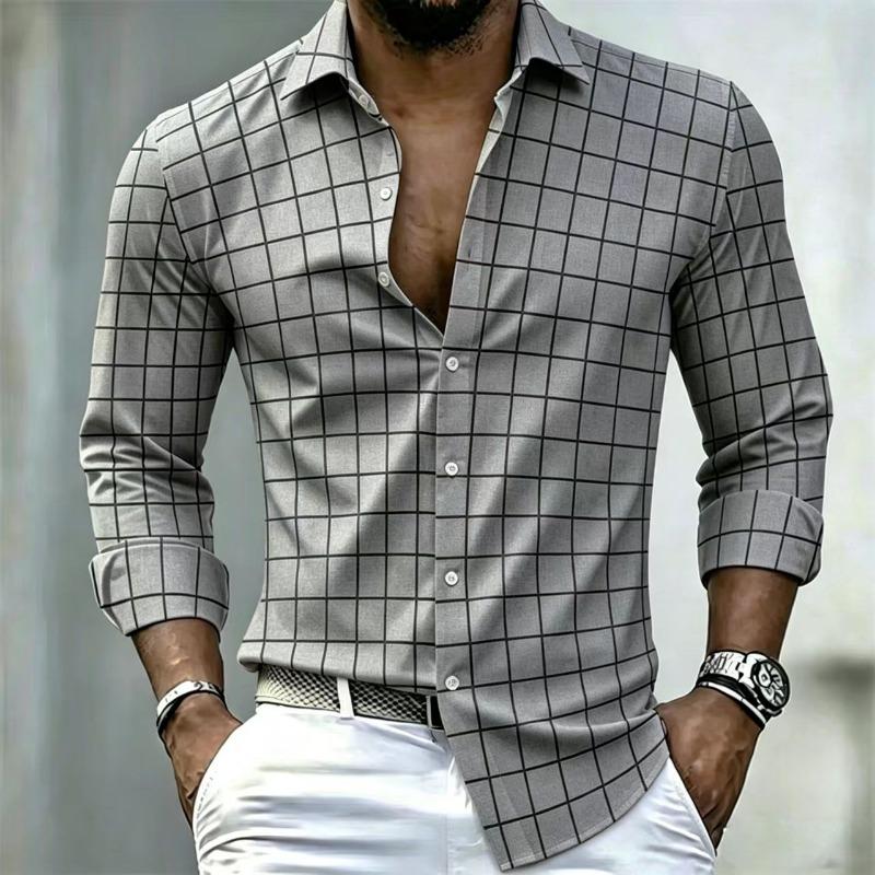 Men's Plaid Long Sleeved Shirt, Elegant Men's Shirt, Business Casual, Fashionable and Versatile, Striped Shirt