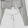 INCERUN Men Lapel Neck Long Sleeve Lace-up Cropped Short Shirts
