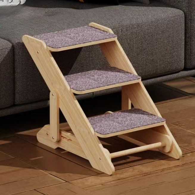 Ergonomic 4-Step Pet Stairs - Wooden Dog Steps with Anti-Slip Treads & Adjustable Height for Beds/Couches