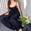 Spicy Girl Solid Color High-Waisted Spaghetti Strap Off-Shoulder Knee-Length Slimming Summer Dress