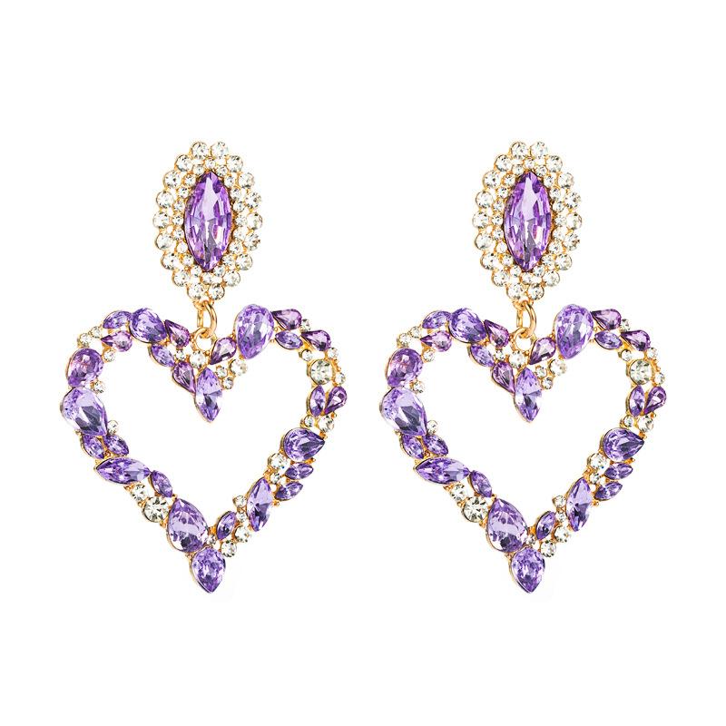 Shiny Crystal Rhinestone Heart Pendant Dangle Earrings for Women Statement Jewelry Accessories