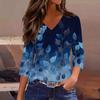 Womens V Neck Shirt 3/4 Sleeve Loose Fit Casual Blouse Floral Print Lightweight Top for Everyday Wear
