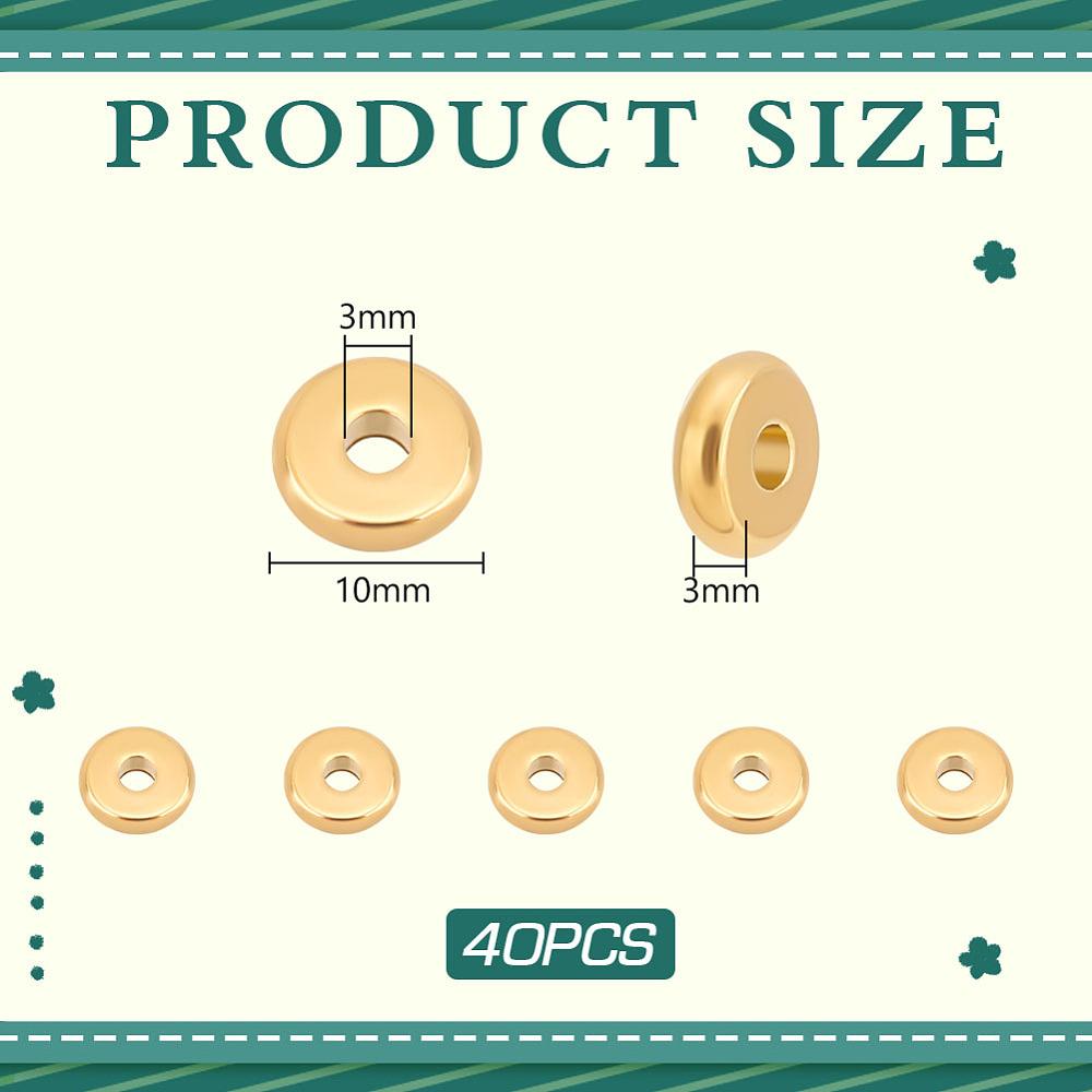 40Pcs Ion Plating(IP) 304 Stainless Steel Spacer Beads, Donut, Golden, 10x3mm, Hole: 3mm