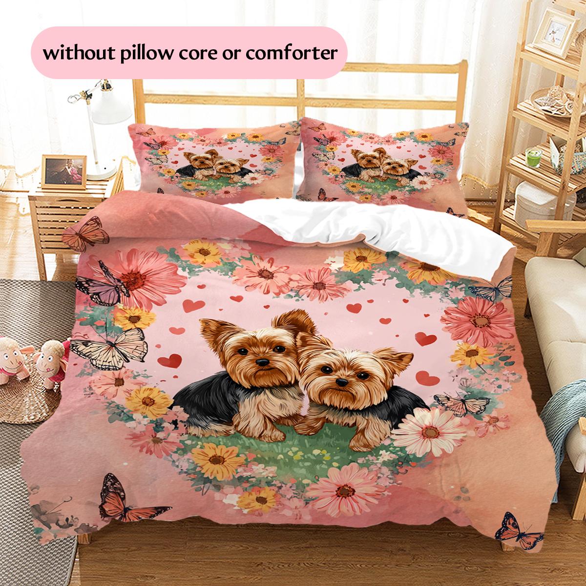 

Yorkshire Terrier and Love Heart Pattern Bedding Home Decoration Birthday Gift (1 * duvet cover + 2 * pillowcase, without core) 135x200cm