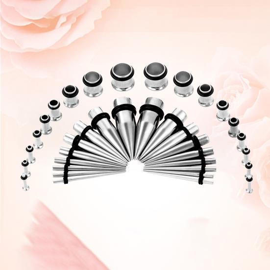 Kit 36 buc. conuri pentru dilatarea urechii, dilatatoare din oțel inoxidabil, bijuterii pentru piercing corporal