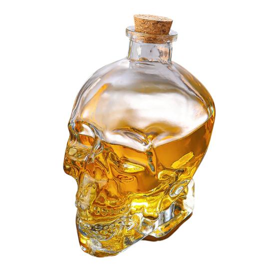 Skleněná karafka ve tvaru lebky, 3D gotická láhev na whisky se zátkou, Nový dávkovač likérů pro domácí bar, Halloweenský dárek