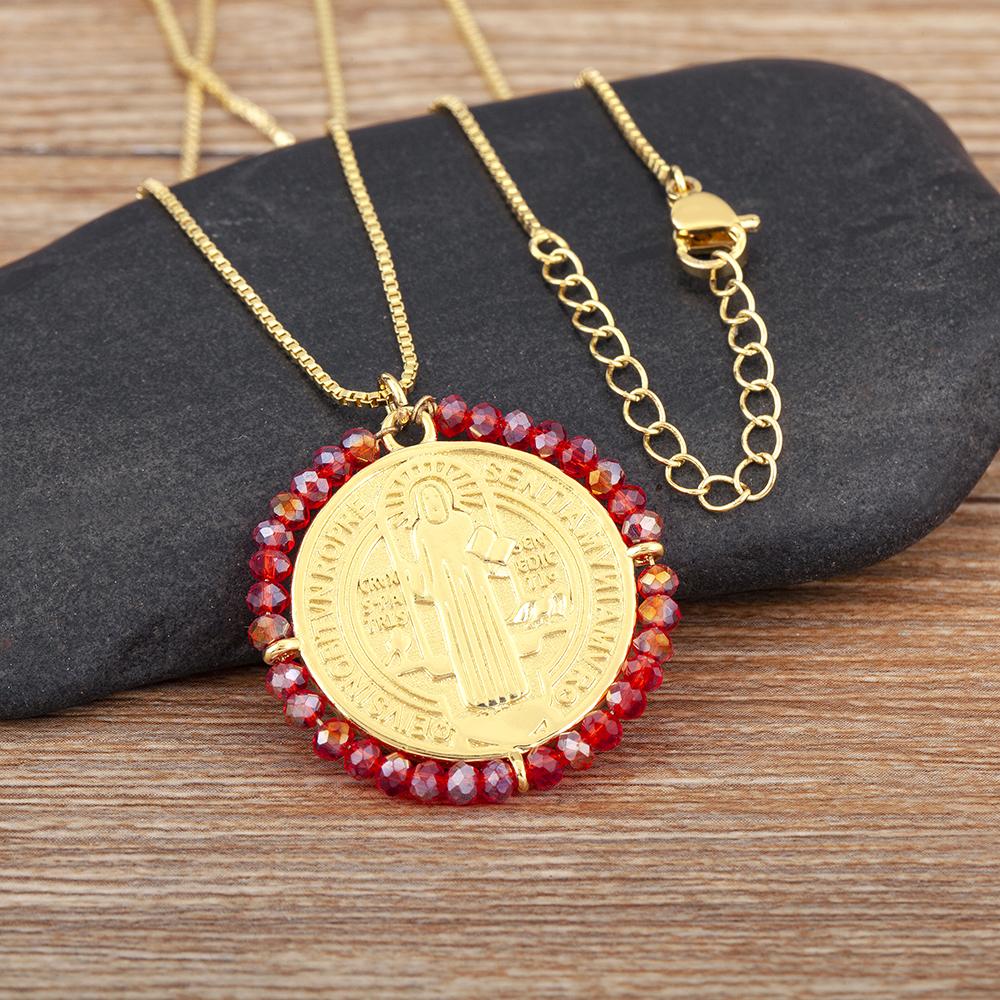 Nidin Neues Kreatives Design Runde Form Eingelegte Perlen Charm Anhänger Halskette Für Damen Herren Religiöser Stil Schmuckzubehör Geschenk