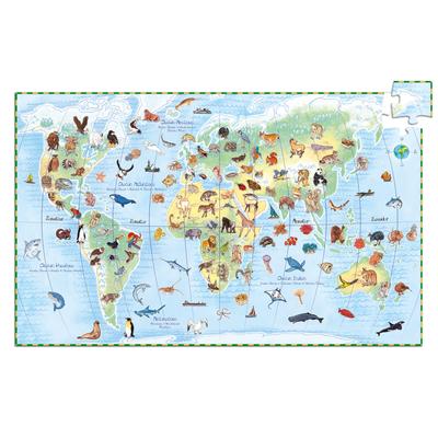 DJECO World Animal Observation Puzzle, 100 Pieces, Jigsaw Puzzle, World Map, Animals, Search-and-Find Book, Montessori, Ages 4, 5, 6, 7, Boys, Girls,
