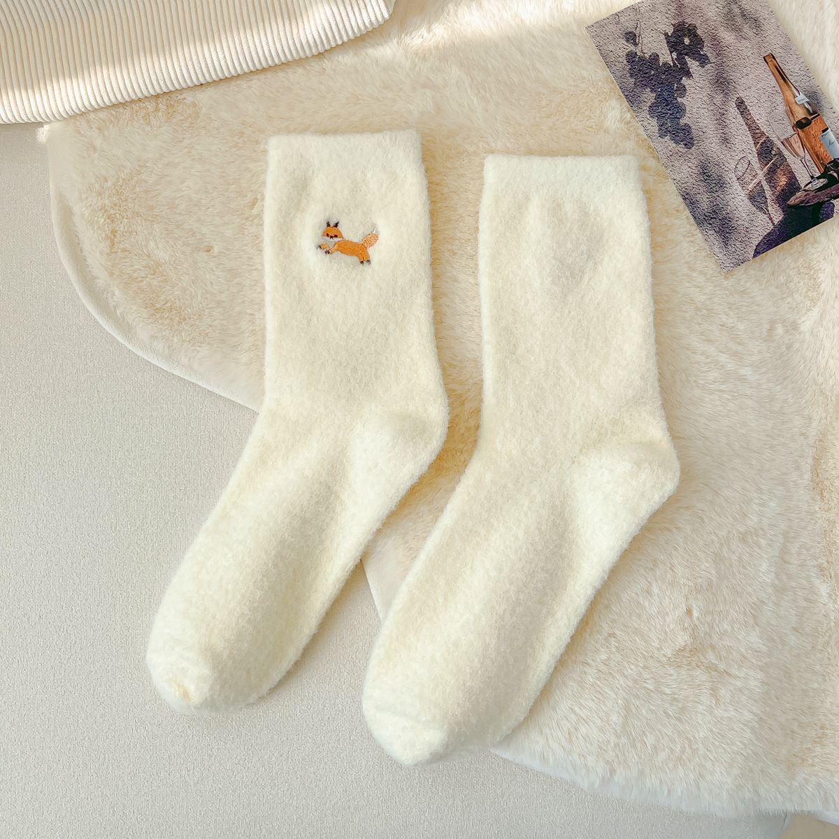 

5/10 пар зимних женских носков, однотонные теплые носки с вышивкой животных и толстые носки 1 pair оранжевый