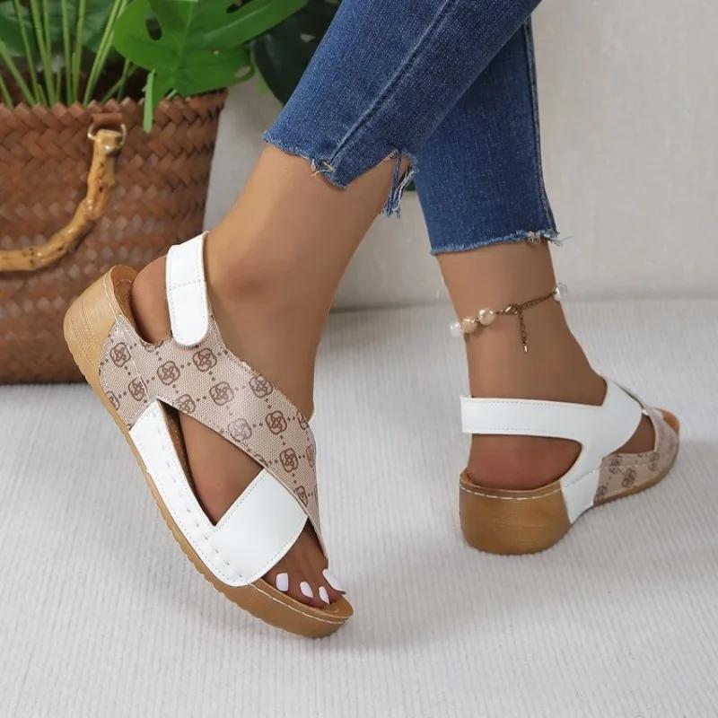Summer Fashion Paragraph Mix Color Wedge Sandals for Women Comfortable Non Slip Beach Shoes Woman Leather Platform Sandalias