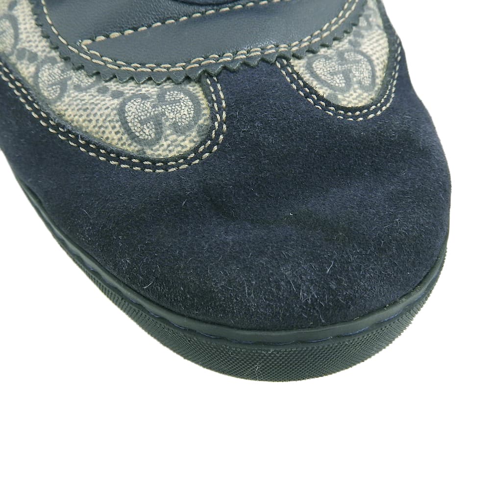 GUCCI GG Supreme Suede Velcro German Trainer Shoes, Men's, Beige x Navy, Size 7 1/2, 243826 shoes 7 1/2 NavyUsed