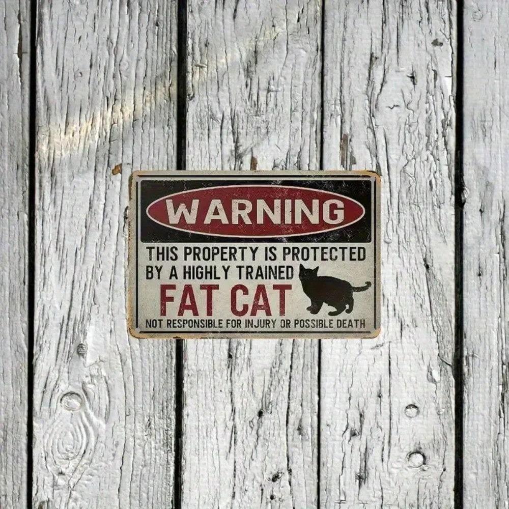 Vintage Metal Cat Sign Funny Wall Art 8x12 Inch Home Security Decor