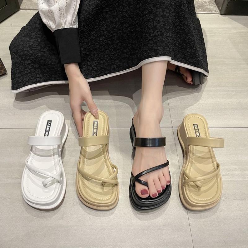 Fashion Pull-toe Slippers Women To Wear Outside Summer New Square Toe  Slippers Wedges Thick Sole Sandals for Women Casual Flip Flops