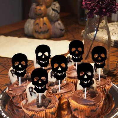 12 Pcs Halloween Cupcake Toppers Black Spider Skull Bat White Ghost Cake Picks for Halloween Theme Birthday Party Supplies